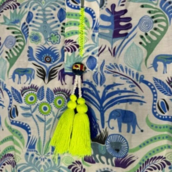 Nimo With Love Cotton Print Kaftan Midi Dress with Tassel - Picture 5 of 6